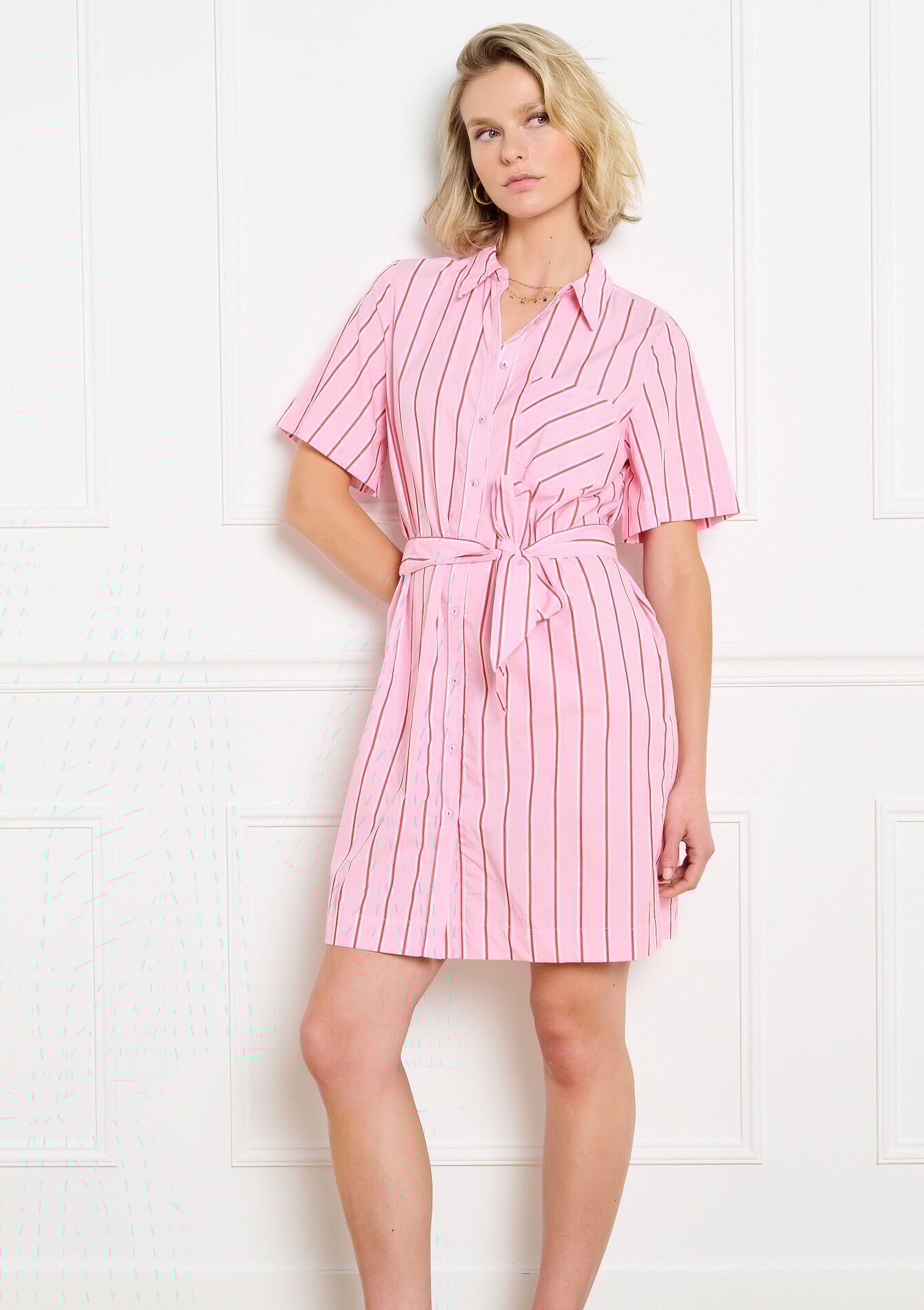 Robe chemise ceinturée rayée, Robe chemise ceinturée rayée, , hi-res
