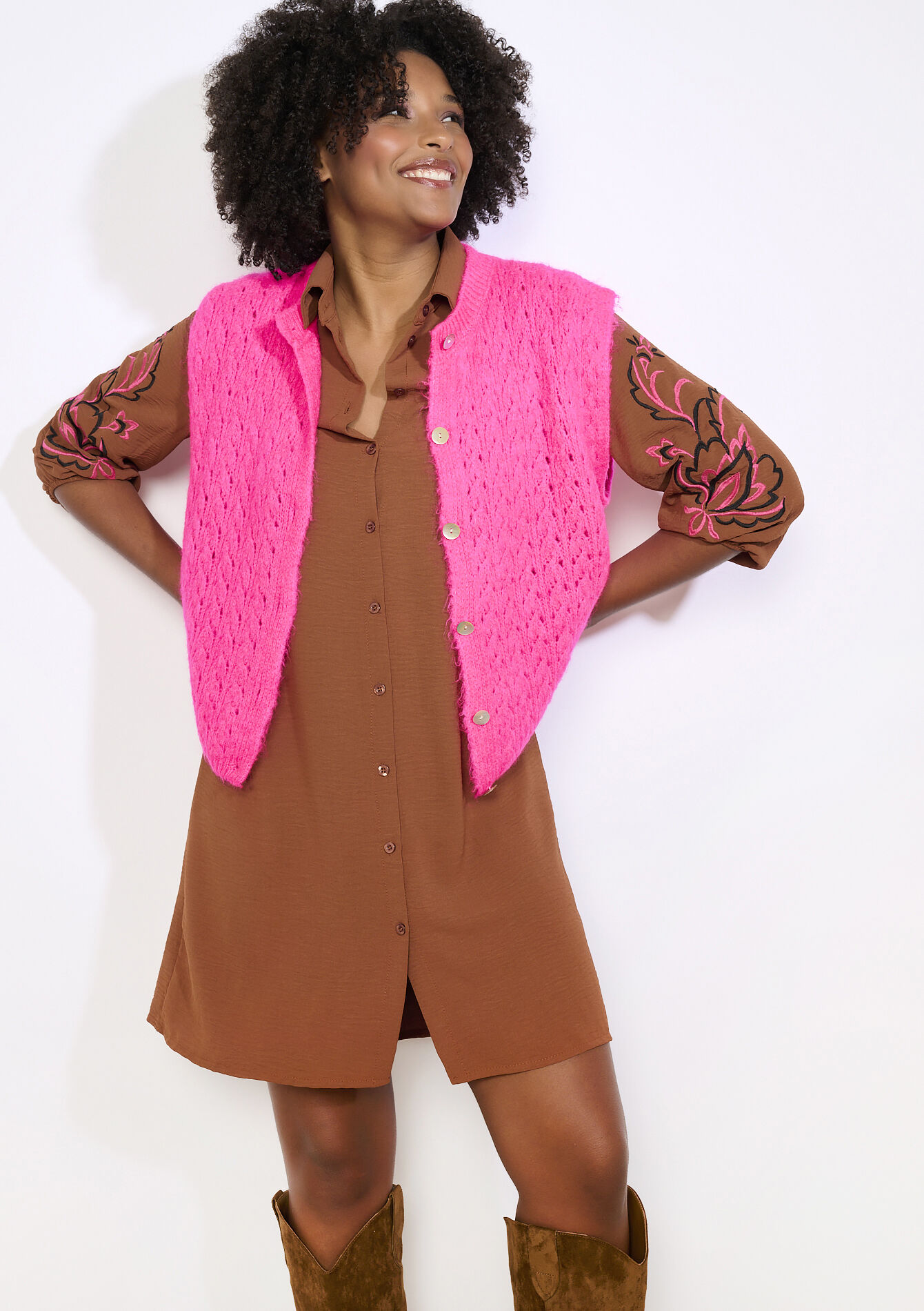 Sleeveless textured cardigan, Sleeveless textured cardigan - FLUO PINK - 04101397_5727