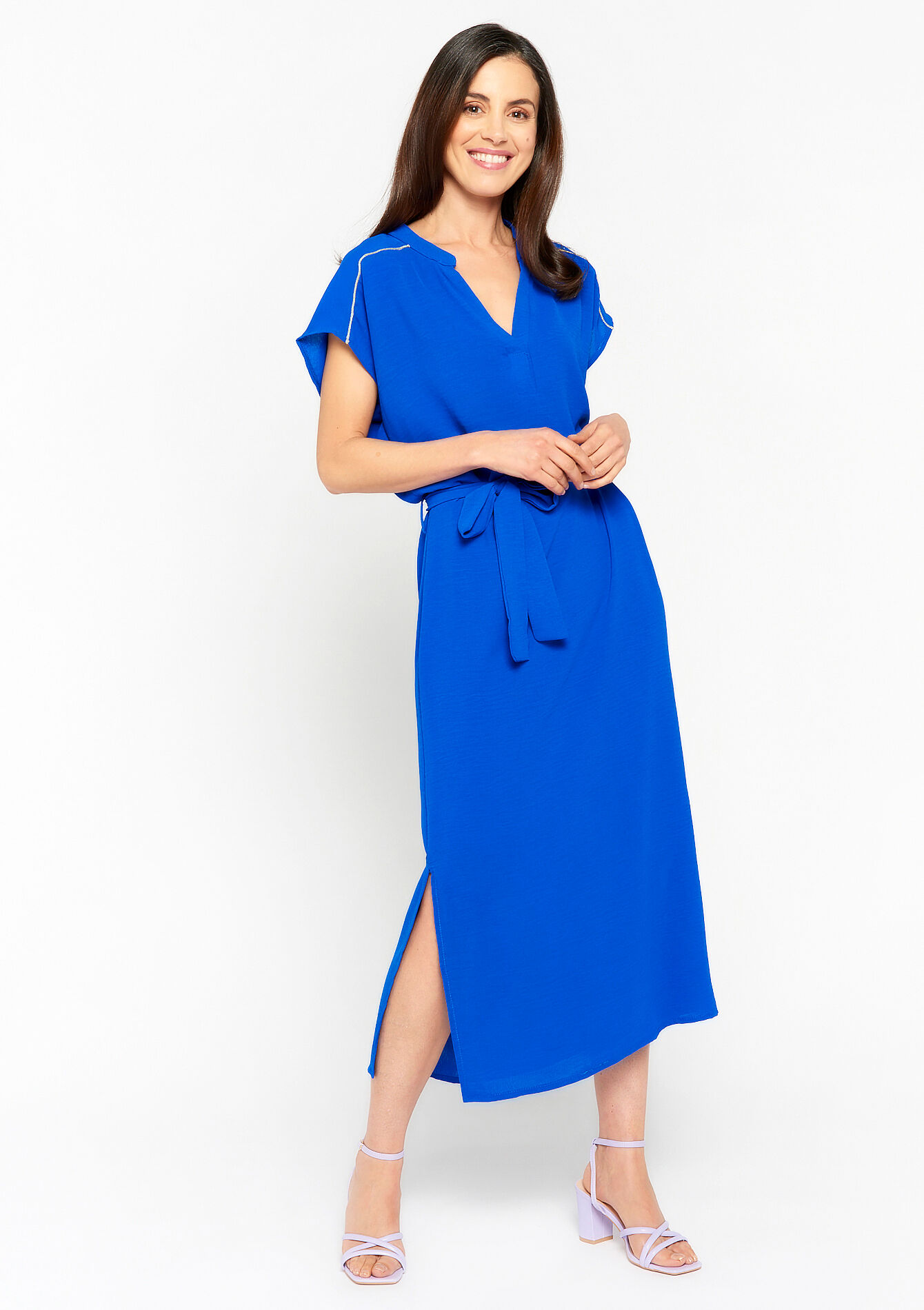 Midi dress with V-neck, Midi dress with V-neck - ELECTRIC BLUE - 08601975_1619