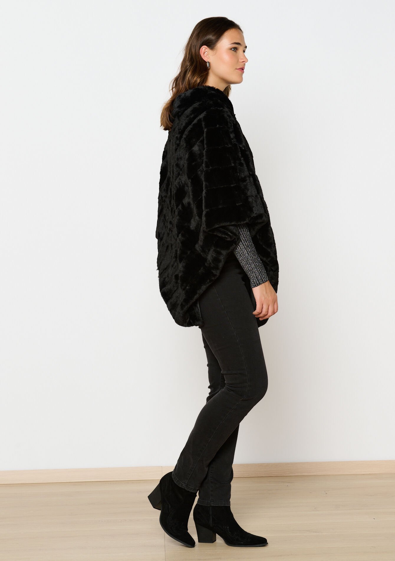 Gestreepte poncho met voering, Gestreepte poncho met voering - BLACK - 17101161_1119