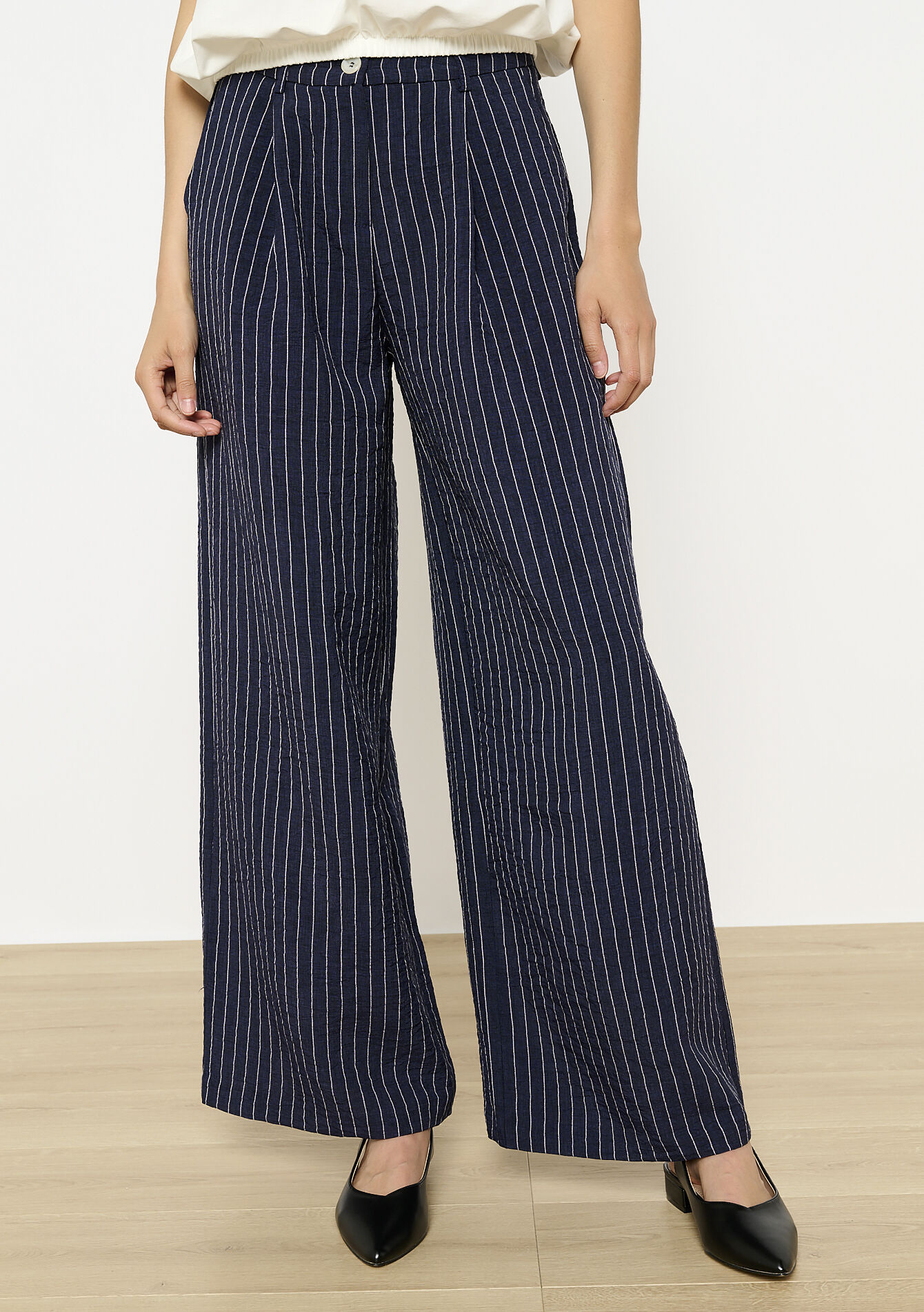 Geklede broek met krijtstrepen, Geklede broek met krijtstrepen - NAVY DARK - 06100703_1714