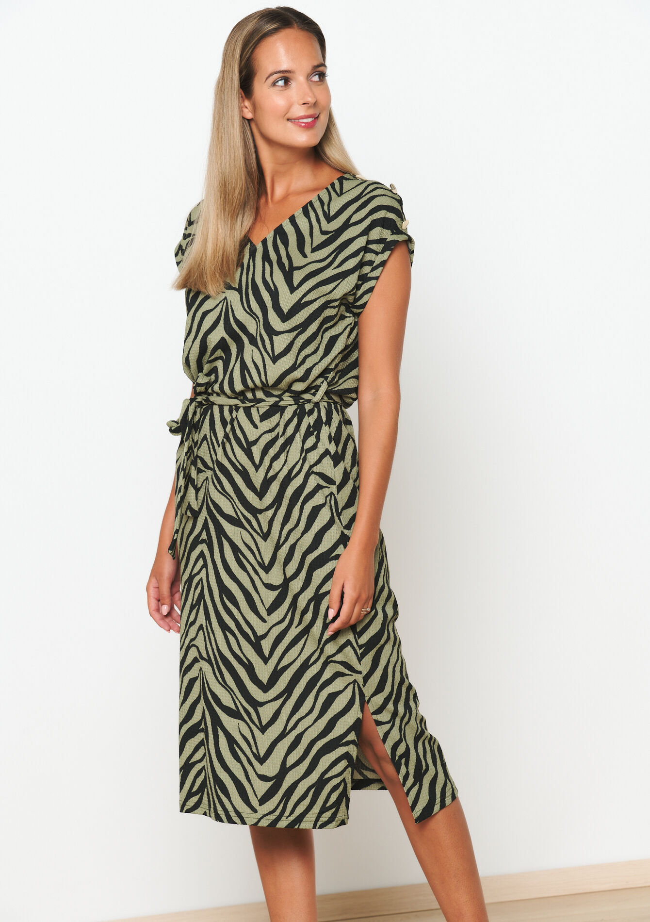 Rechte jurk met zebraprint - KHAKI MED - 08103796