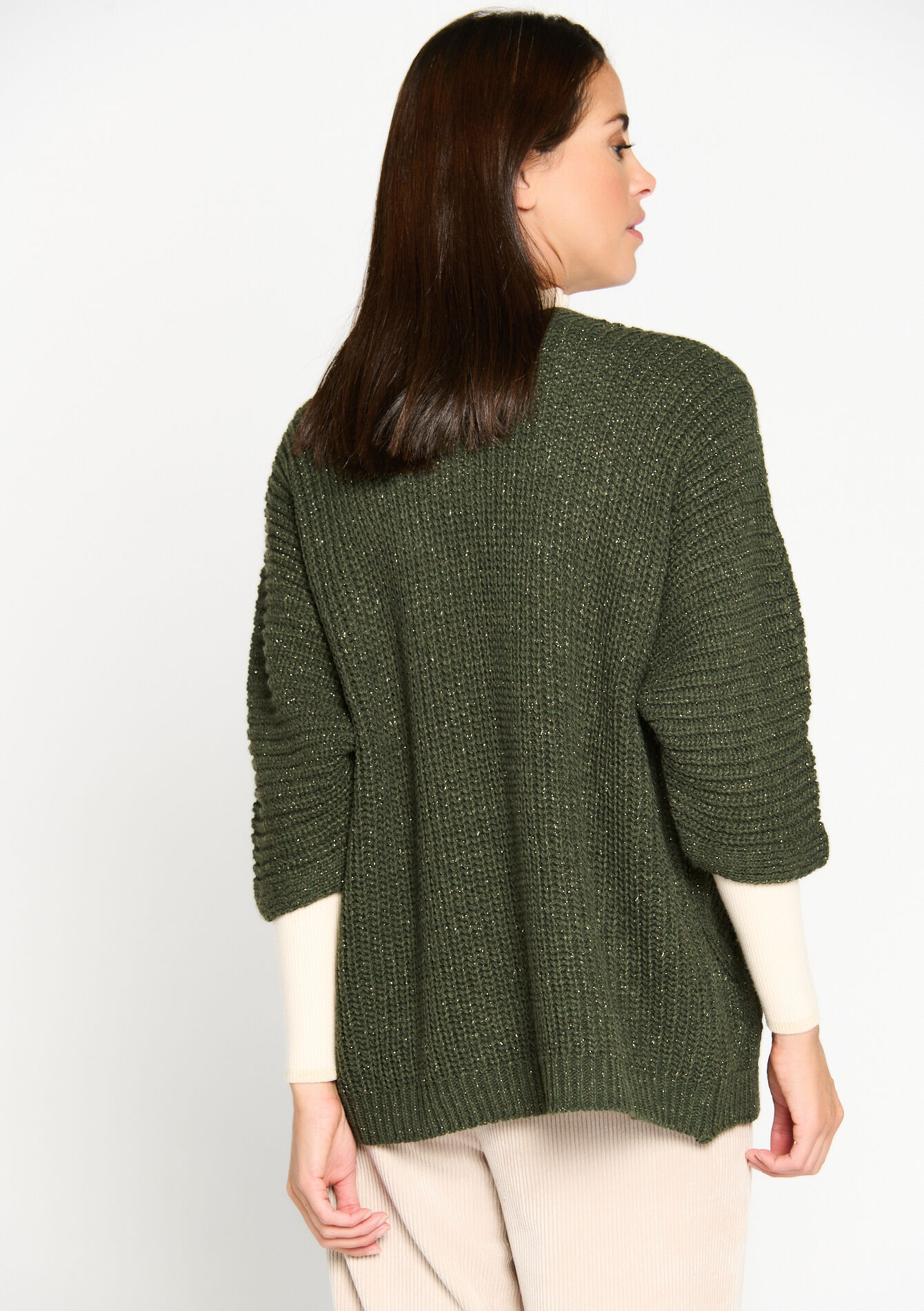 Lurex cardigan, Lurex cardigan - KHAKI MED - 04100997_4327