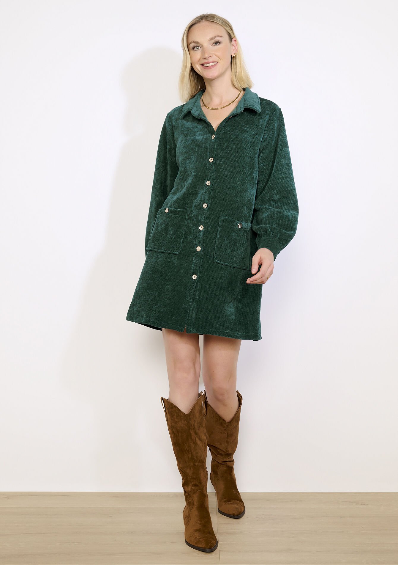 Robe chemise en velours, Robe chemise en velours, , detail_model