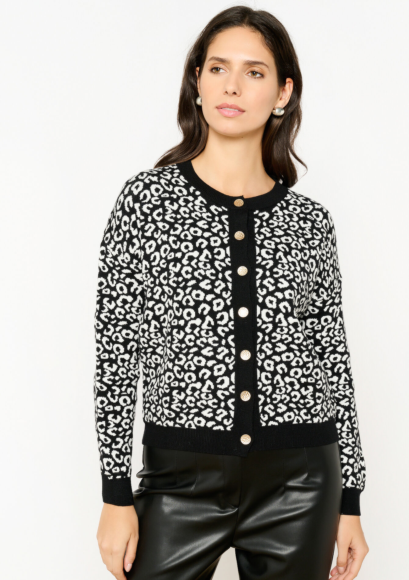 Cardigan with leopard print - BLACK - 1119307