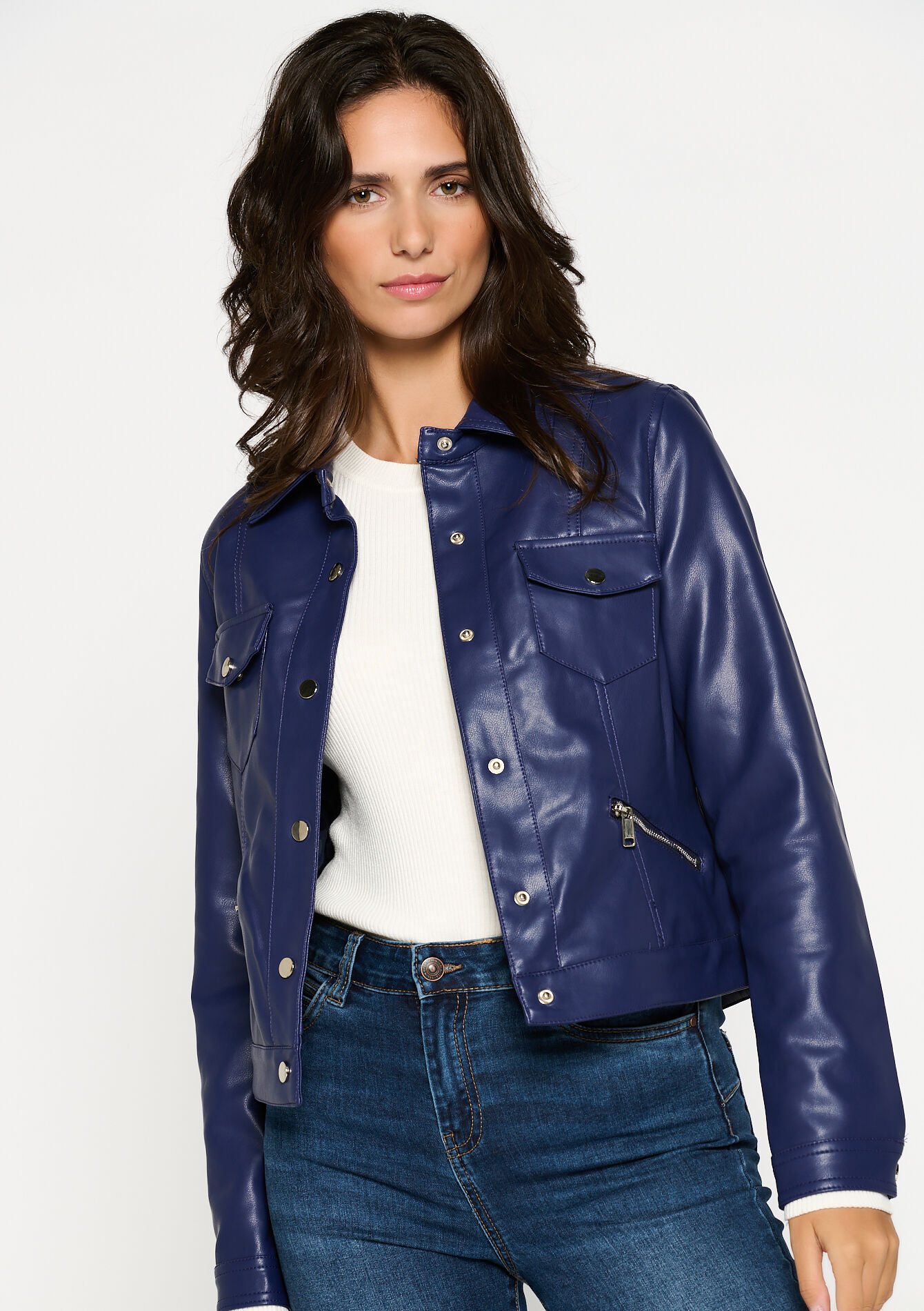 Jacket in faux leather, Jacket in faux leather - DARK BLUE - 09100763_0501