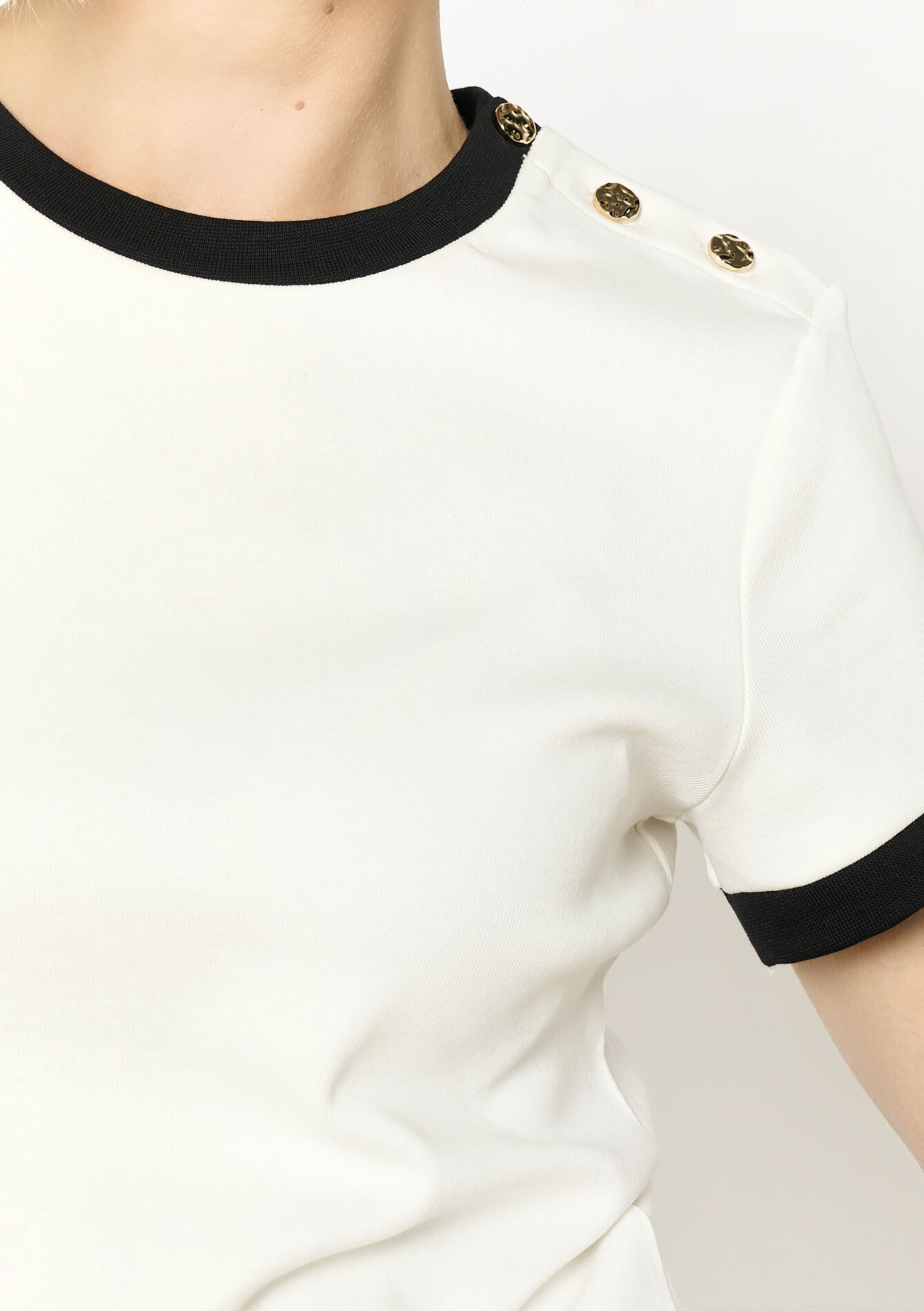 Contrast trim button t-shirt, Contrast trim button t-shirt - OFFWHITE - 02301713