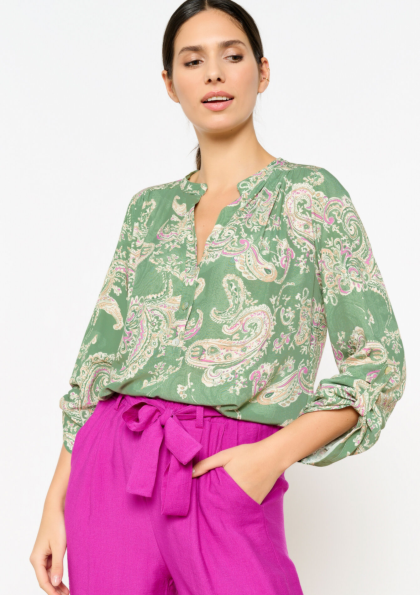 Blouse with paisley print, Blouse with paisley print - KHAKI MINT - 05702487_2542
