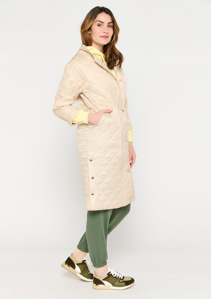 Long padded jacket with block motif - BEIGE - 23000377_6