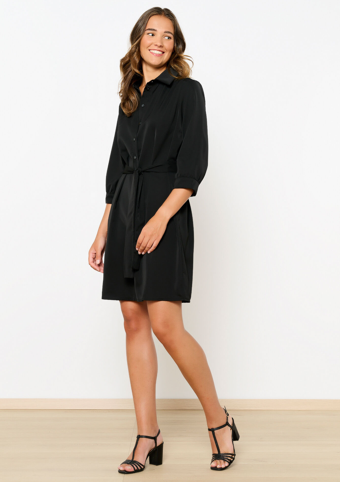 Robe-chemise avec lien à nouer, Robe-chemise avec lien à nouer - BLACK - 08103823_1119