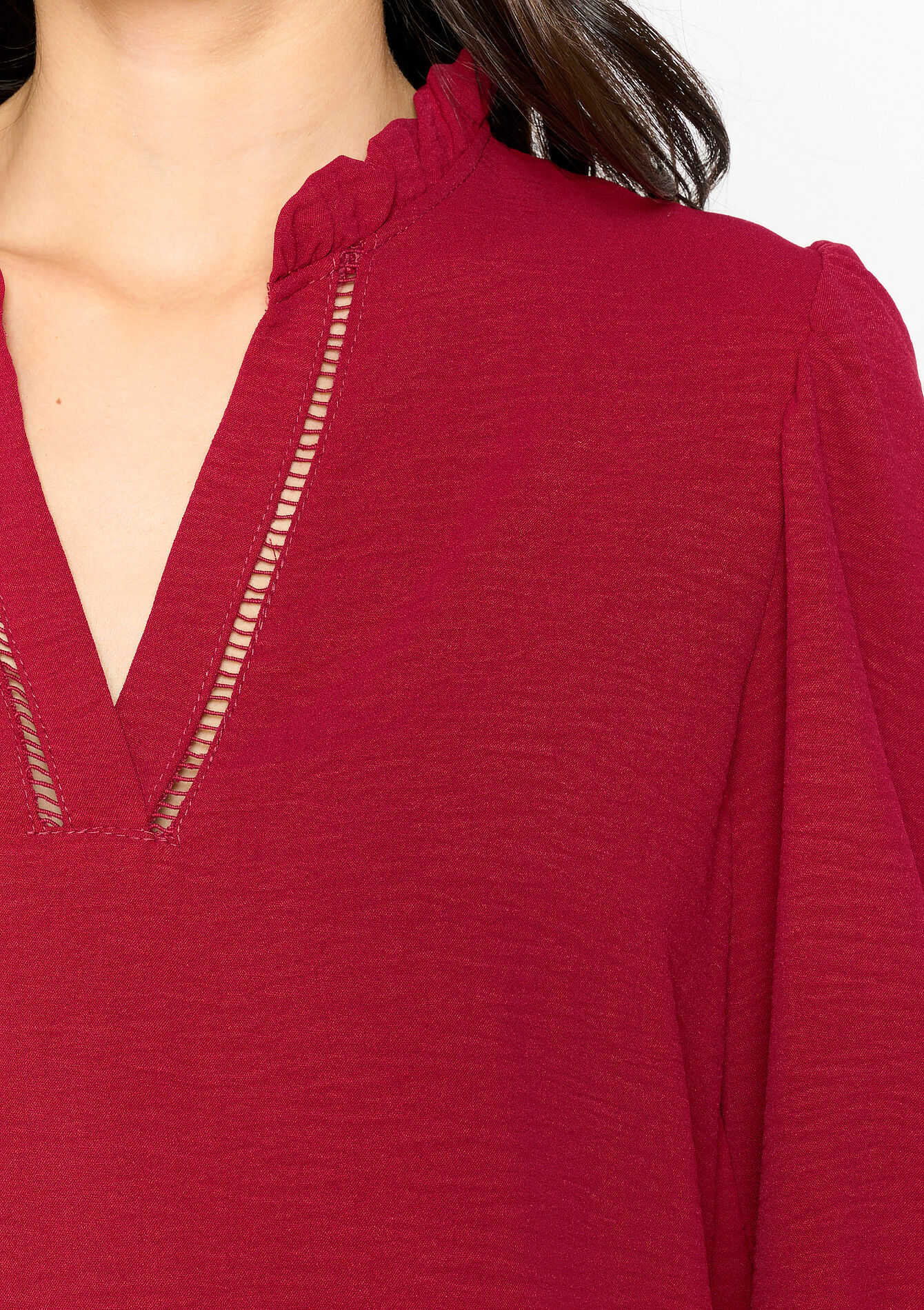 Blouse with puffed sleeves, Blouse with puffed sleeves - BORDEAUX - 05702292_1423