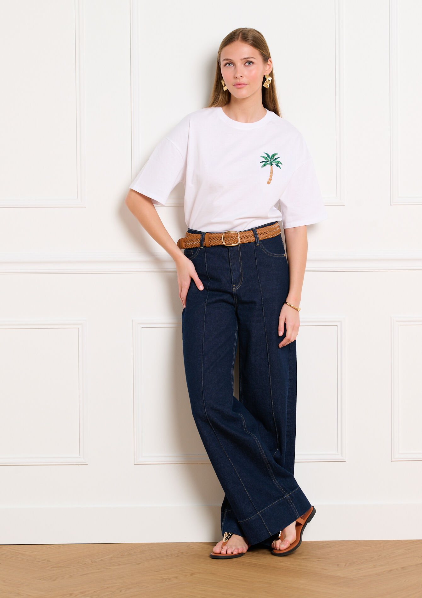 T-shirt met palm motief, T-shirt met palm motief - OPTICAL WHITE - 02301951_1019