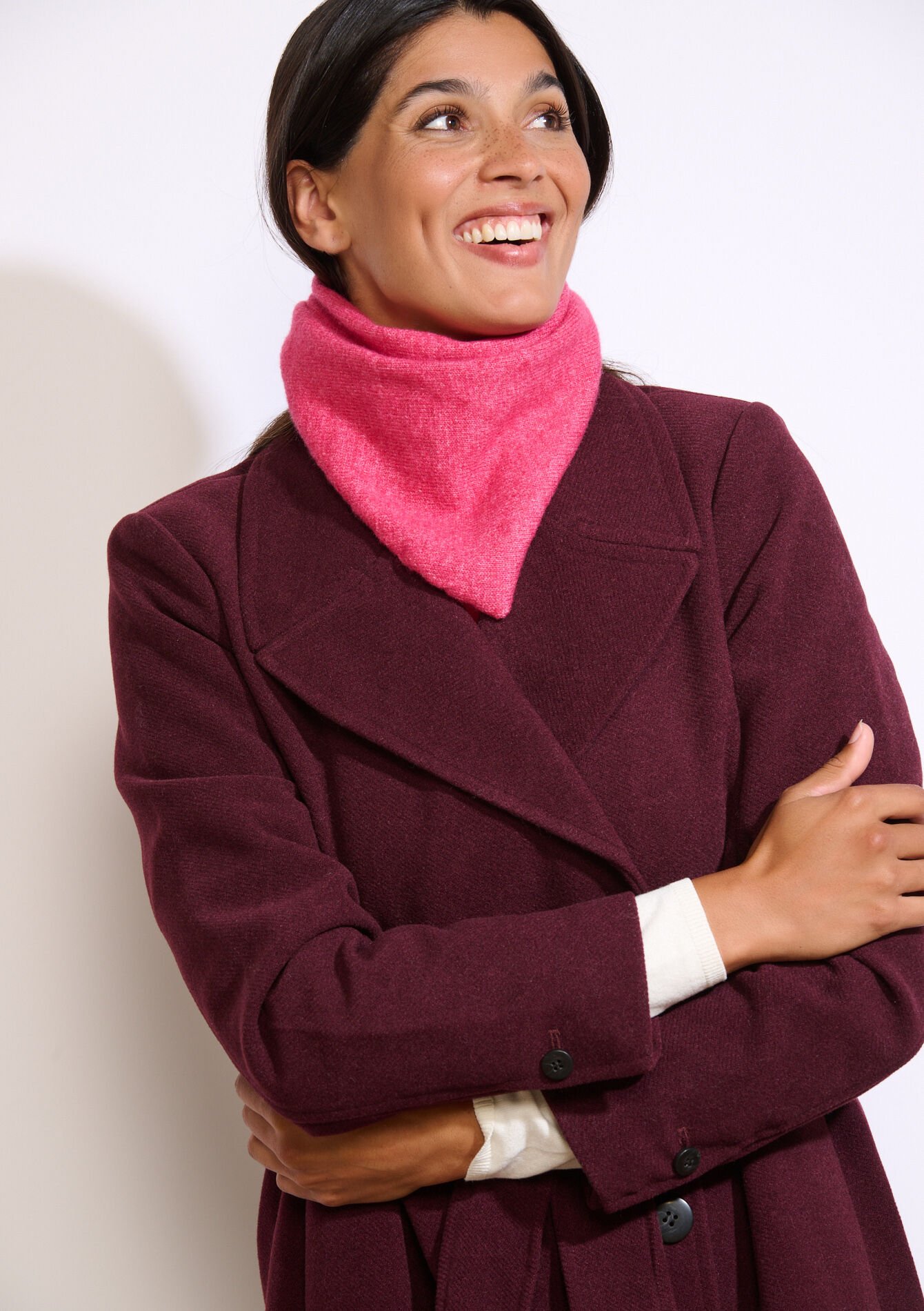 Driehoekige sjaal met wol en viscose, Driehoekige sjaal met wol en viscose - FUCHSIA - 17101422_5626