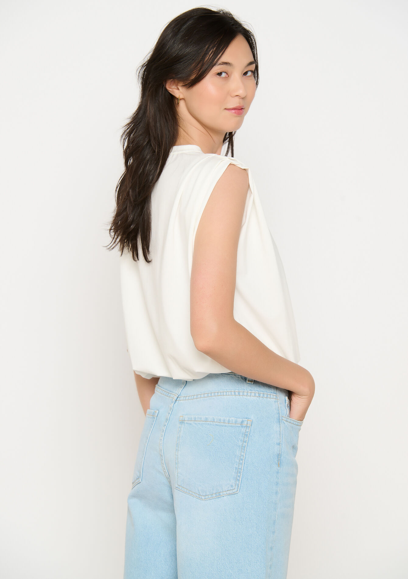 Soepelvallende top zonder mouwen, Soepelvallende top zonder mouwen - OPTICAL WHITE - 02200507