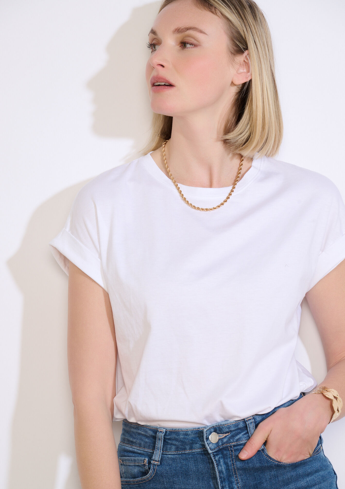 Losvallende T-shirt, Losvallende T-shirt - OPTICAL WHITE - 02301926_1019