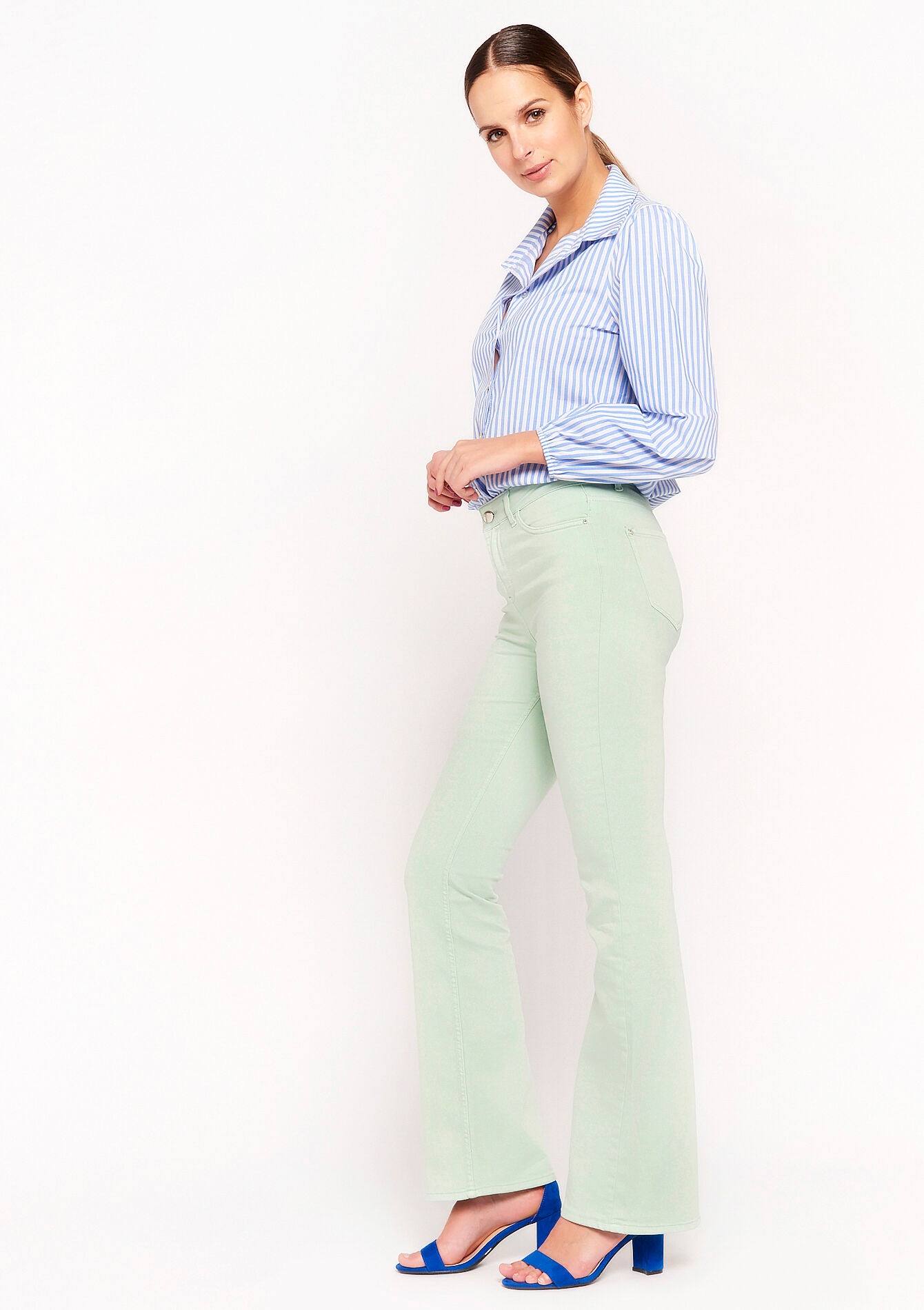 Flared broek met hoge taille, Flared broek met hoge taille - MINT GREEN - 06004338_1723
