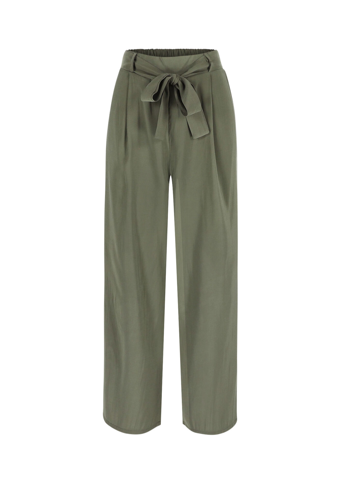 Viscose wijde broek, Viscose wijde broek - KHAKI MED - 06600979_4327