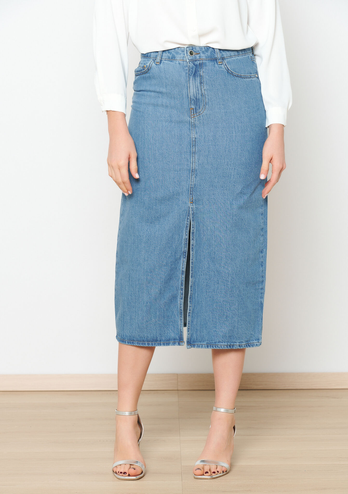 Maxi denim rok, Maxi denim rok - BLUE BLEACHED - 07101197_0502