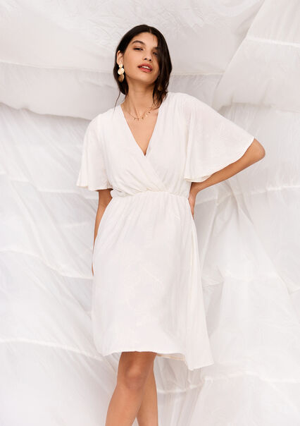 Wrap dress with embroidery - VANILLA WHITE  - 08103644_1013