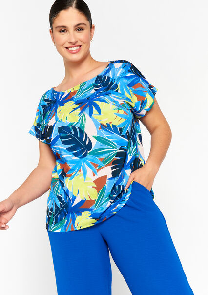 T-shirt à imprimé tropical - BLUE FAIENCE - 02301375_1584