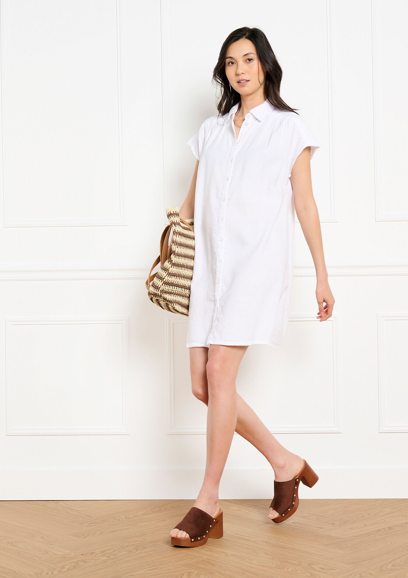 Clean short shirt dress - OPTICAL WHITE - 08104334_1019