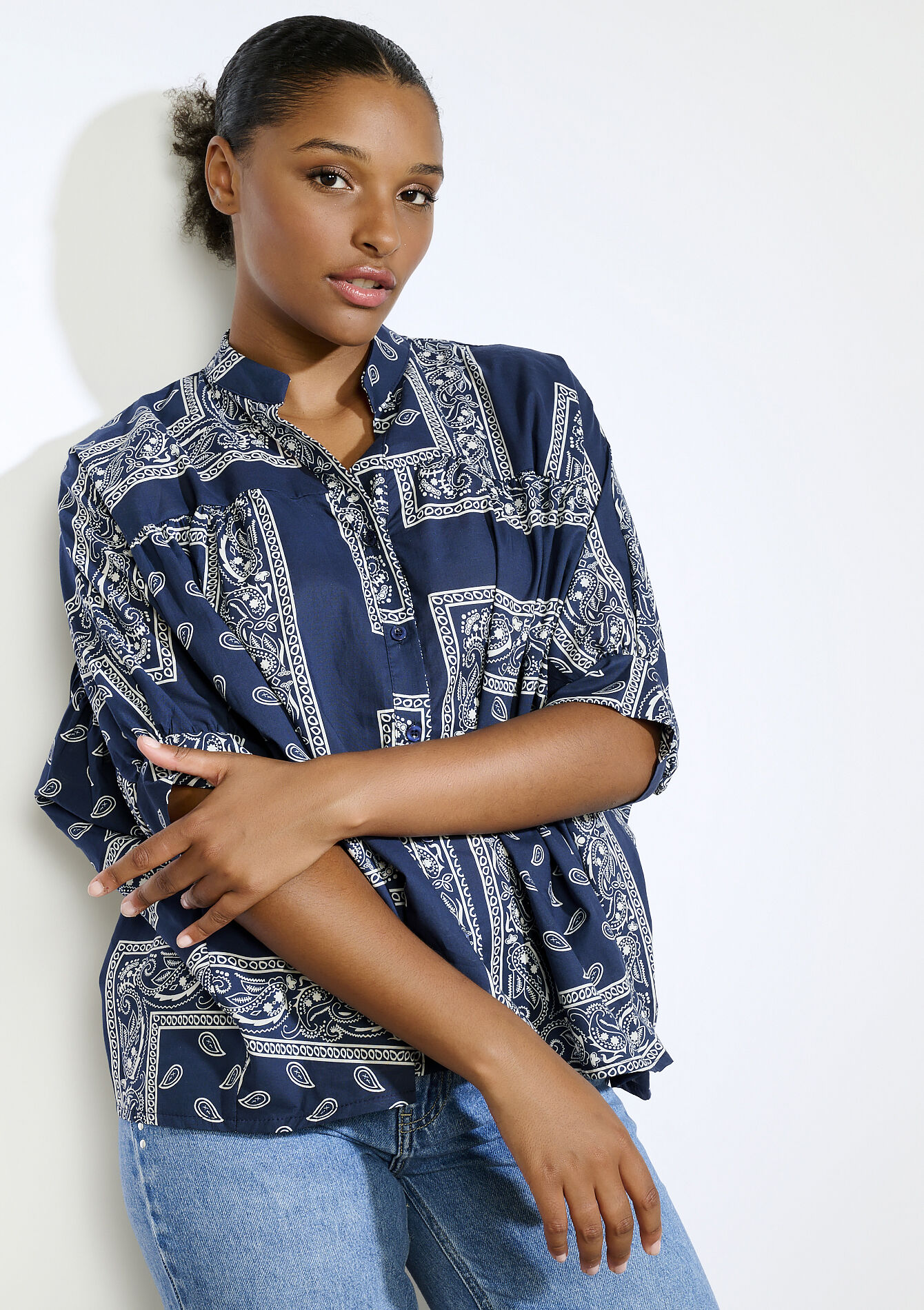 Oversized blouse met bandanaprint , Oversized blouse met bandanaprint - NAVY BASIC - 05702928_2723