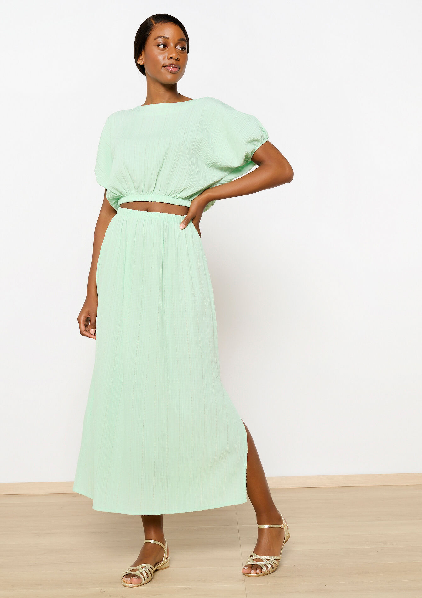 Maxi skirt with slit, Maxi skirt with slit - MINT GREEN - 07101258_1723