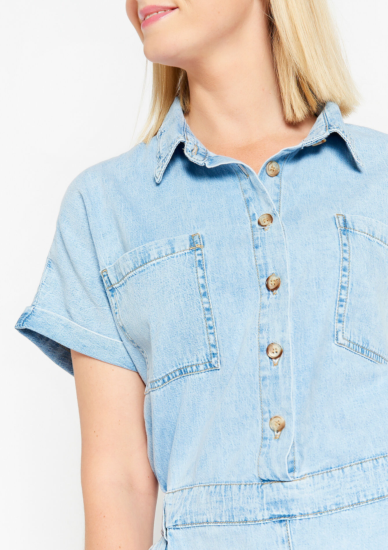 Denim playsuit, Denim playsuit - BLUE BLEACHED - 22000471_0502