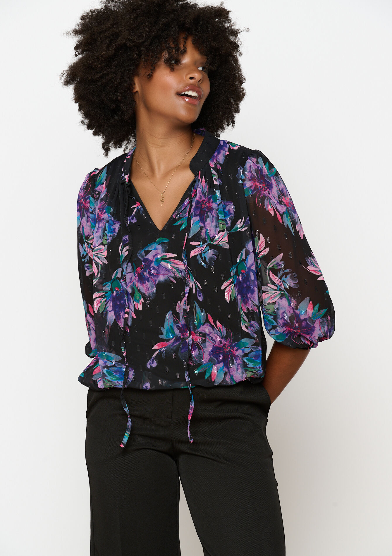 Blouse met bloemenprint, Blouse met bloemenprint - BLACK - 05702656_1119