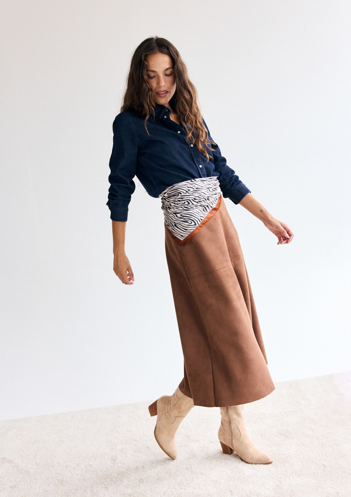 Midi-rok met suèdelook, Midi-rok met suèdelook - CARAMEL - 07101407_1953