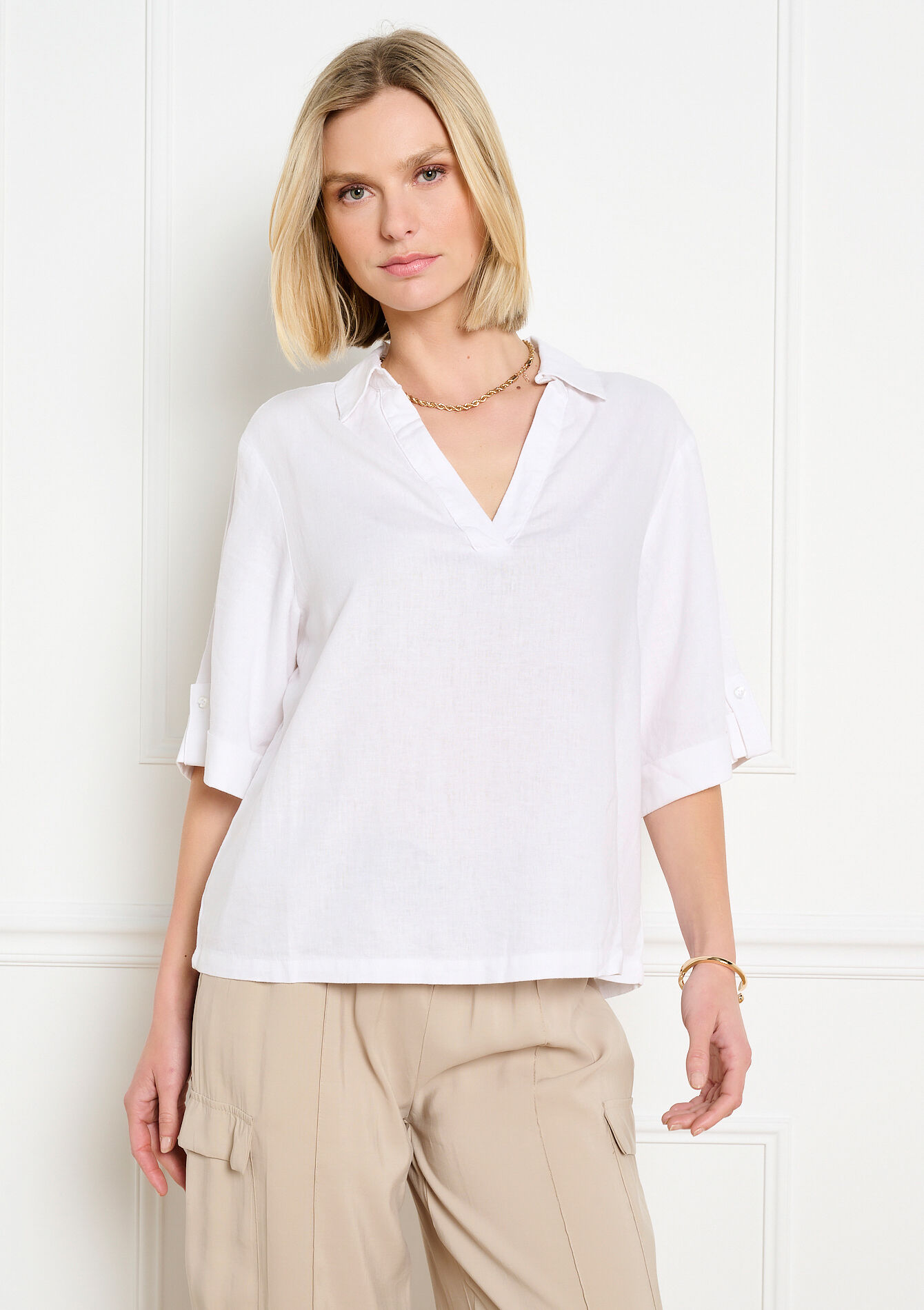 Soepele polo blouse, Soepele polo blouse - OPTICAL WHITE - 05702969_1019