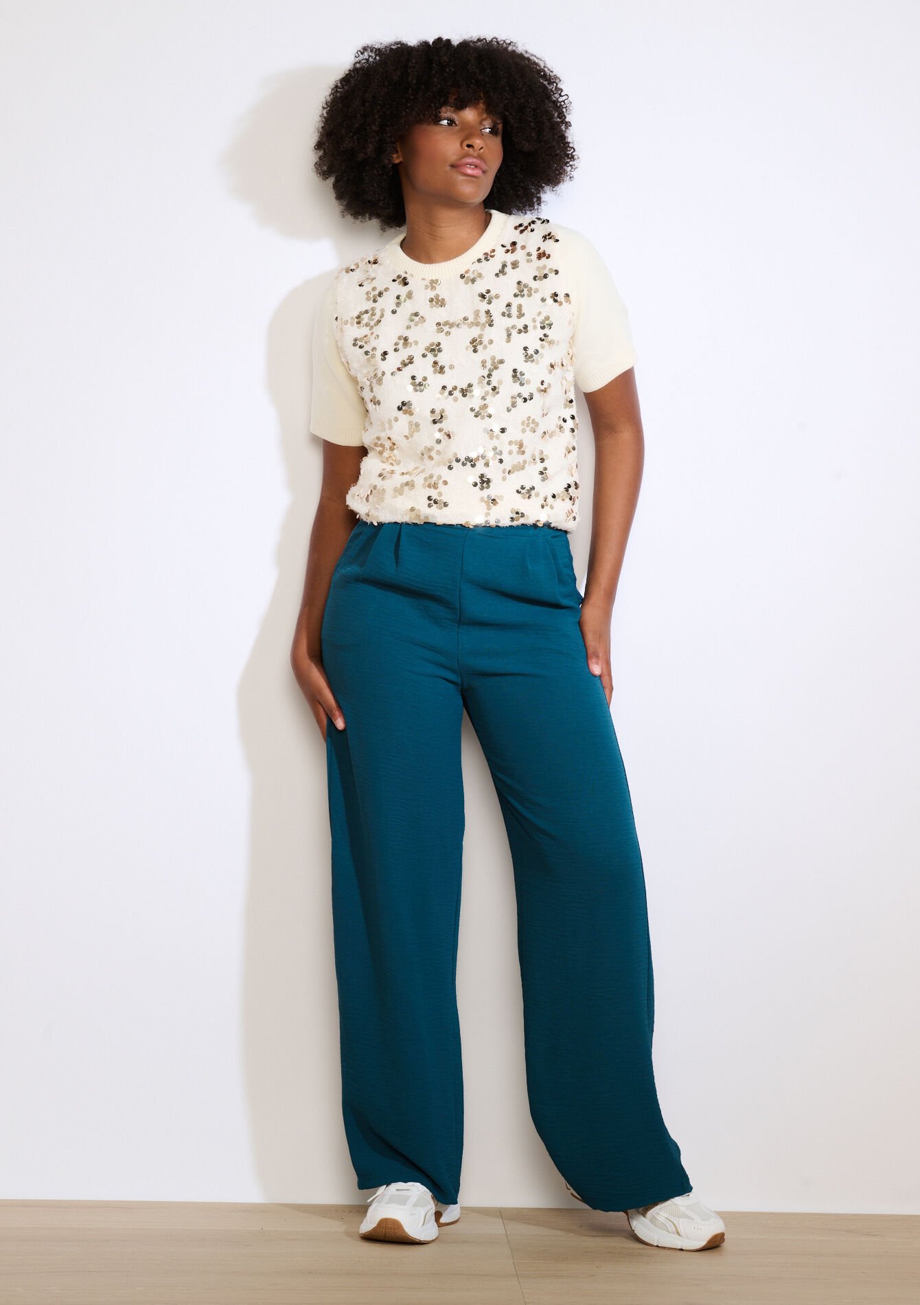 Wijde vloeiende broek, Wijde vloeiende broek - GREEN EMERALD - 06601025_4511