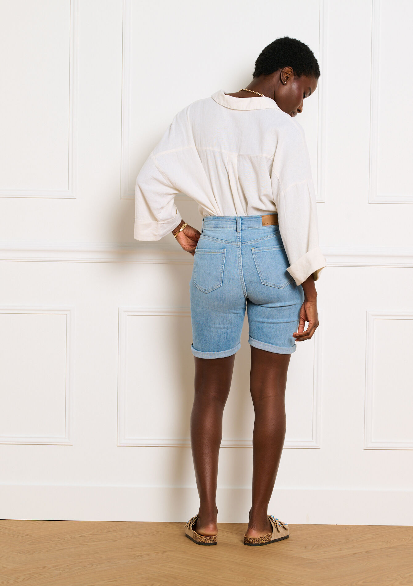 Denim short met normale taille - BLUE BLEACHED - 22000651_0502