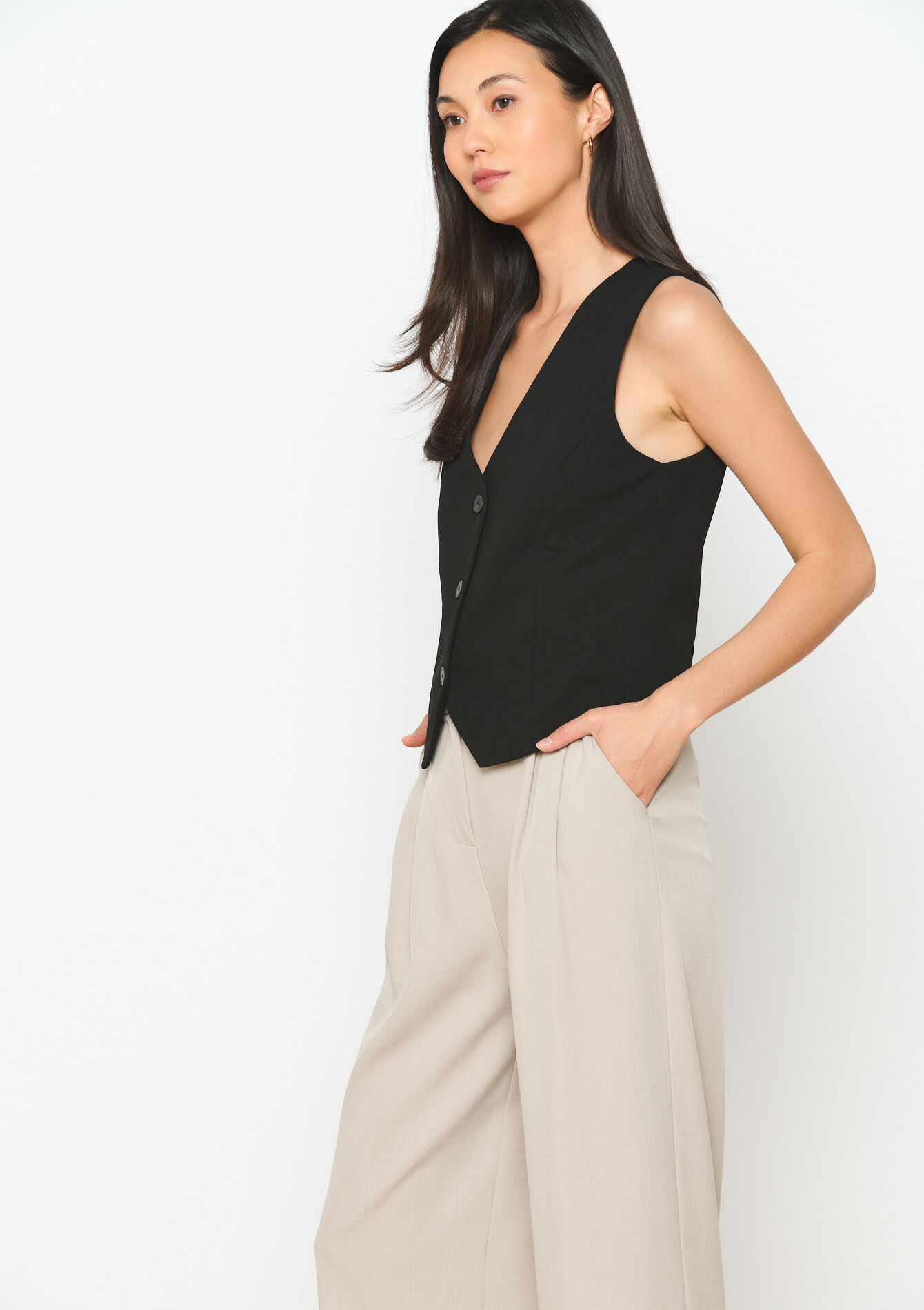 Waistcoat with buttons, Waistcoat with buttons - BLACK - 09001424_1119