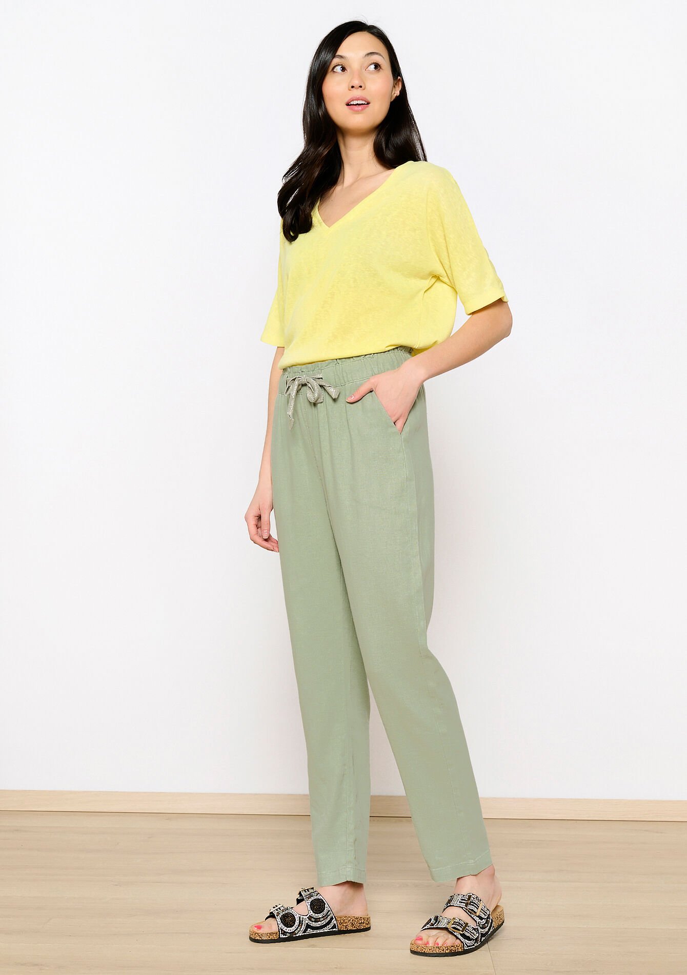 Linen jogger trousers, Linen jogger trousers - KHAKI FADED - 06600801_4326