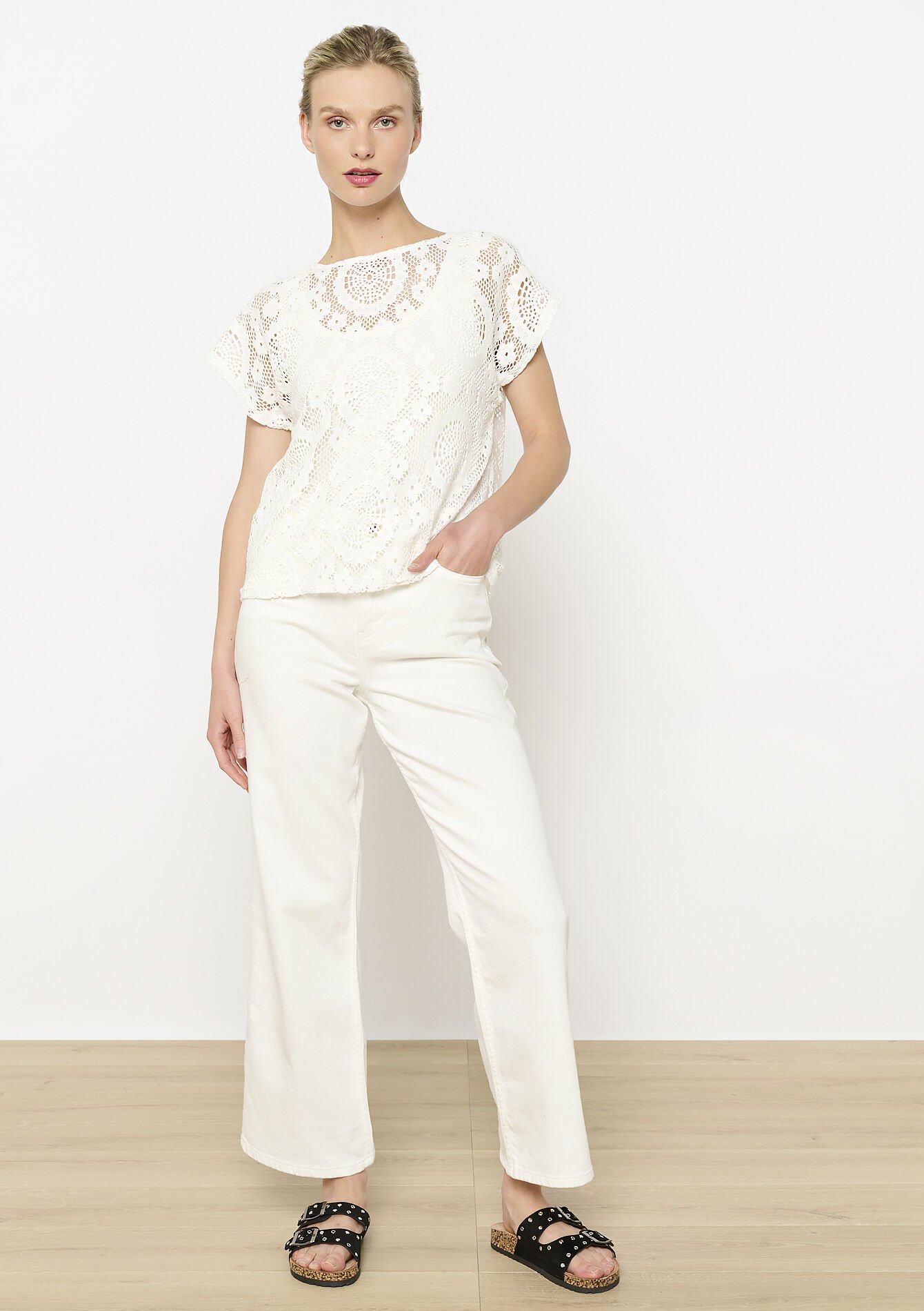 Kant t-shirt met opengewerkt motief, Kant t-shirt met opengewerkt motief - VANILLA WHITE - 02301829_1013