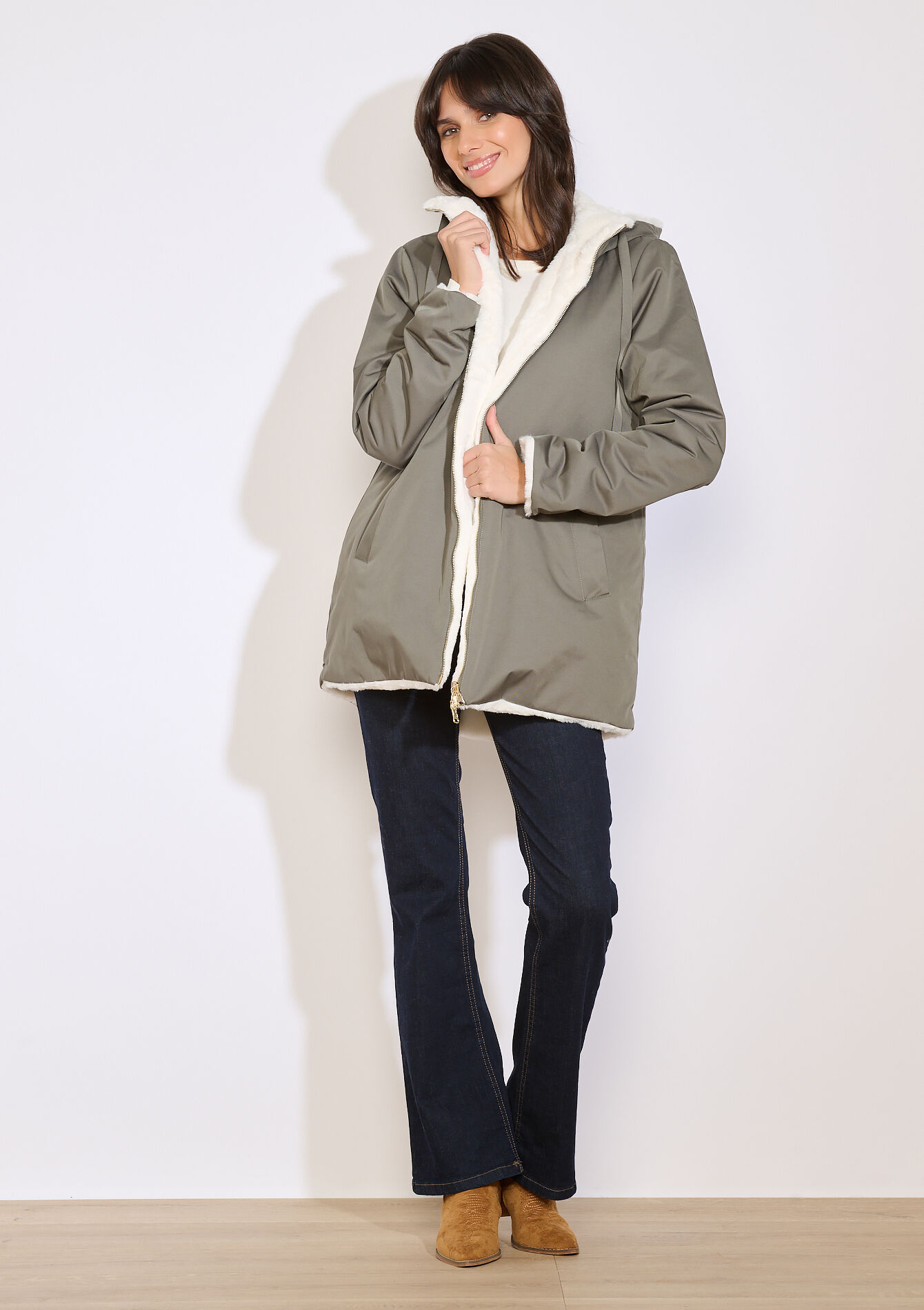 Reversible parka met capuchon, Reversible parka met capuchon - KHAKI MED - 23000773_4327