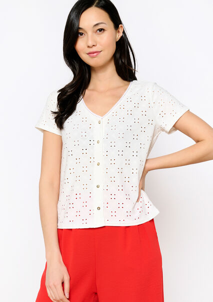 T-shirt met broderie anglaise - OPTICAL WHITE - 02301562_1019