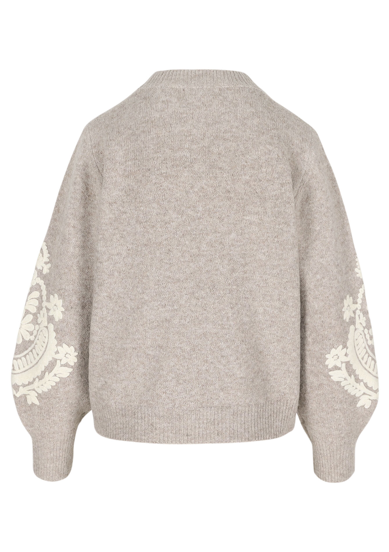 Gebreide trui met borduursel - TAUPE - 04007036_1021