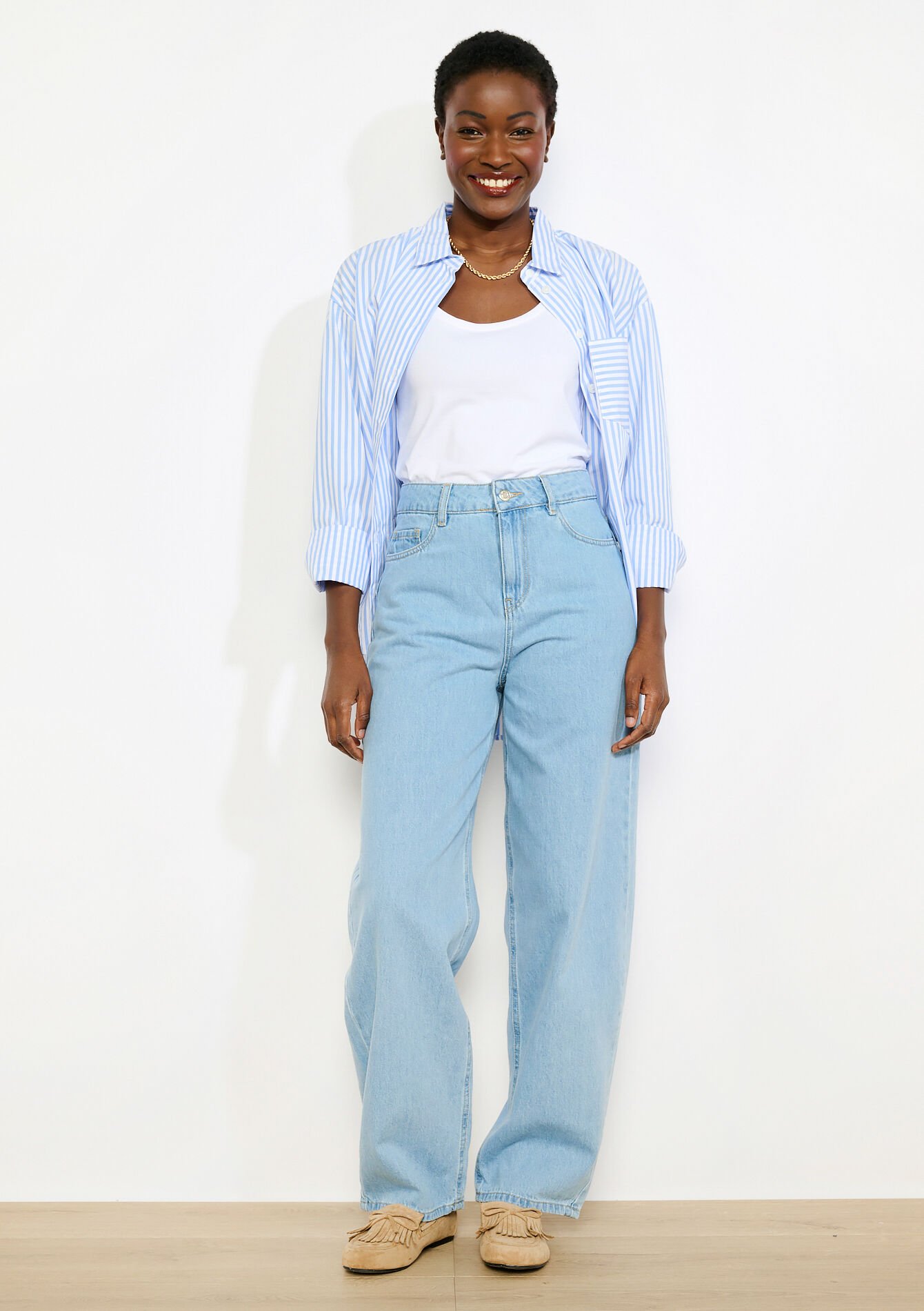 Jean large taille haute, Jean large taille haute - BLUE BLEACHED - 22000661_0502