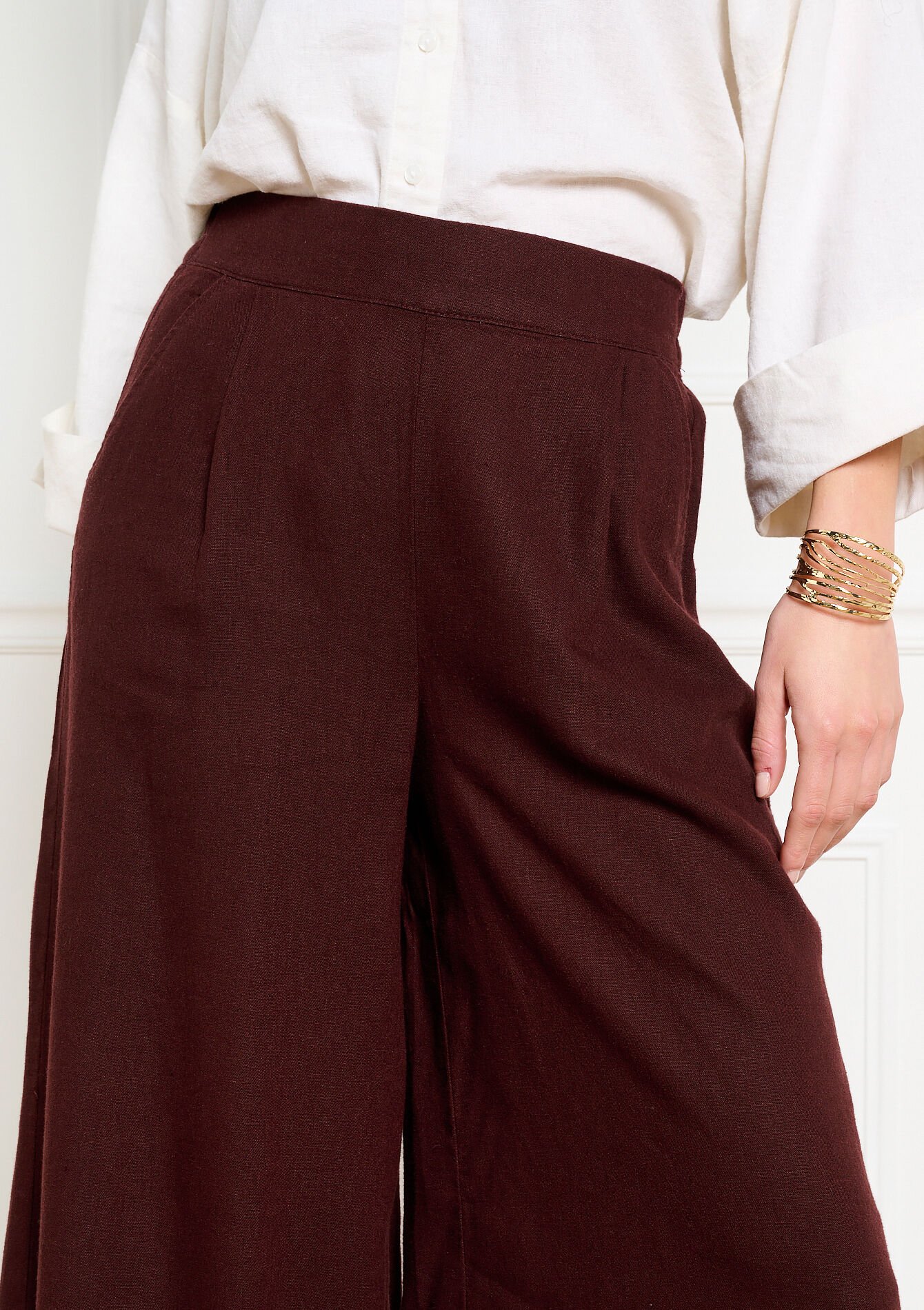 Cropped wijde broek - BROWN DARK CHOCOLATE - 06601059_3720