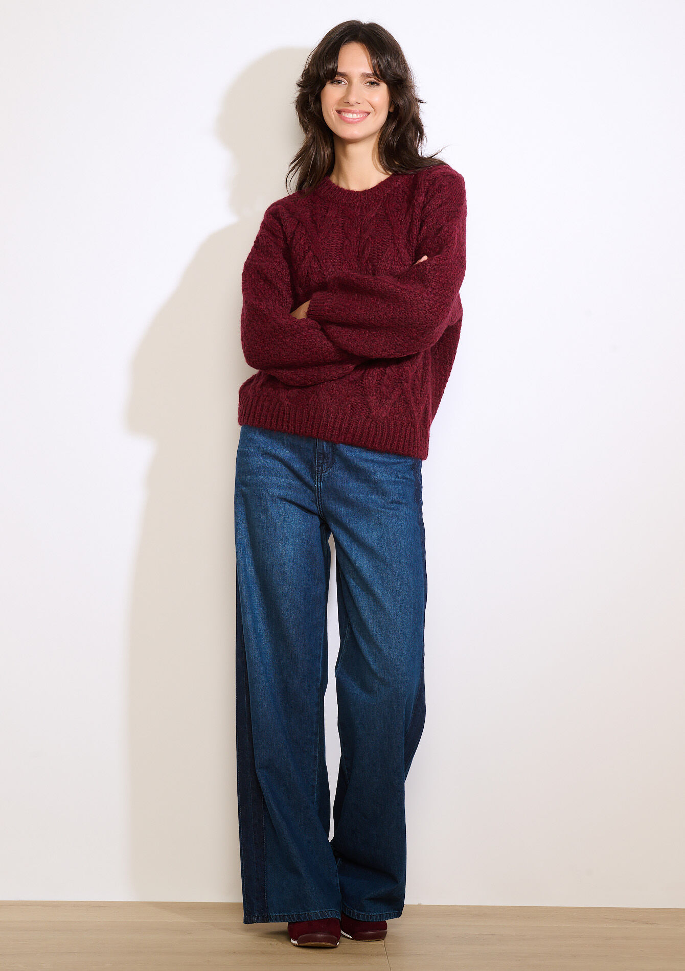 Dikke kabeltrui met col, Dikke kabeltrui met col - AUBERGINE - 04007127_1537