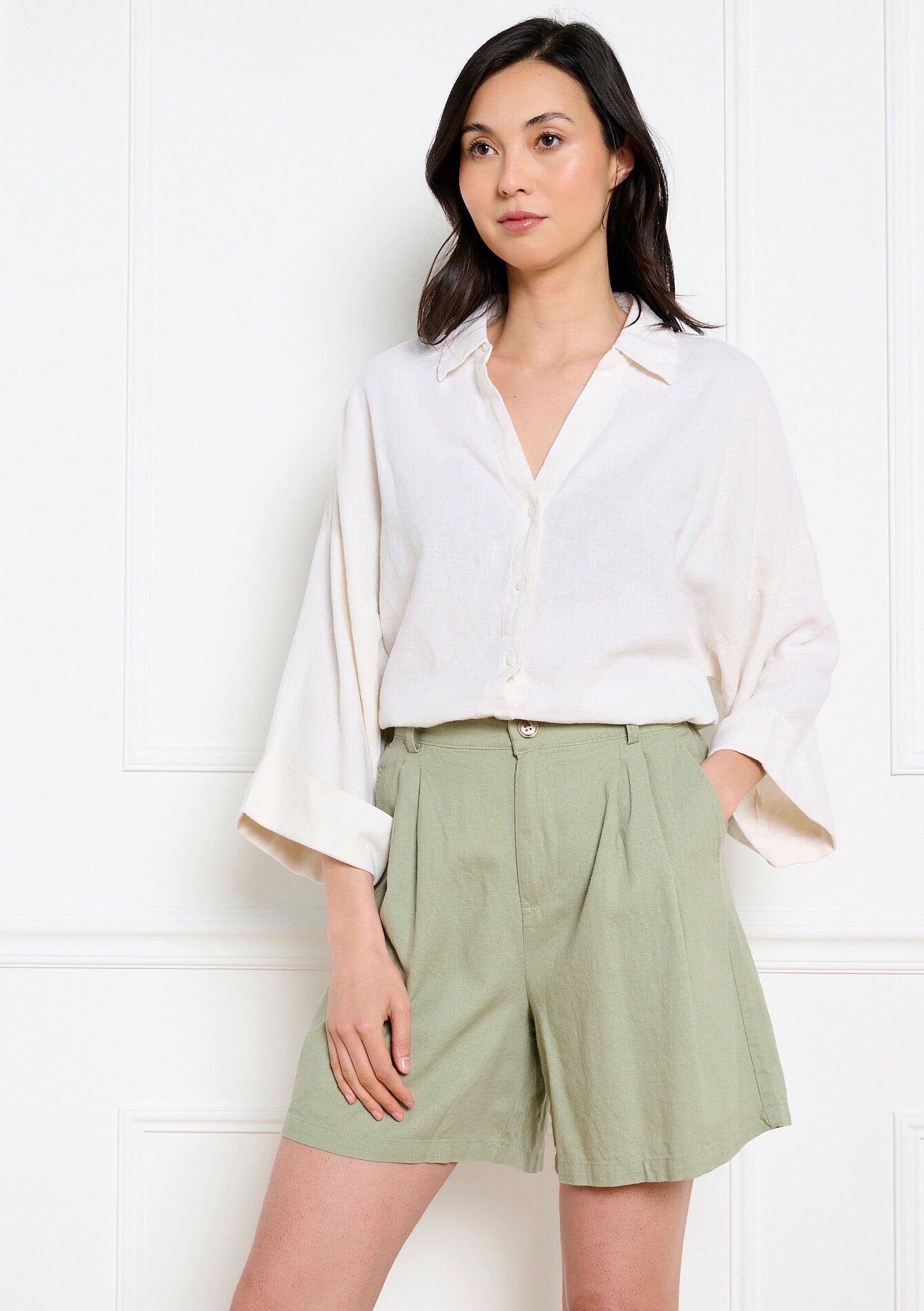 Short fluide ceinturé - KHAKI FADED - 06100754_4326