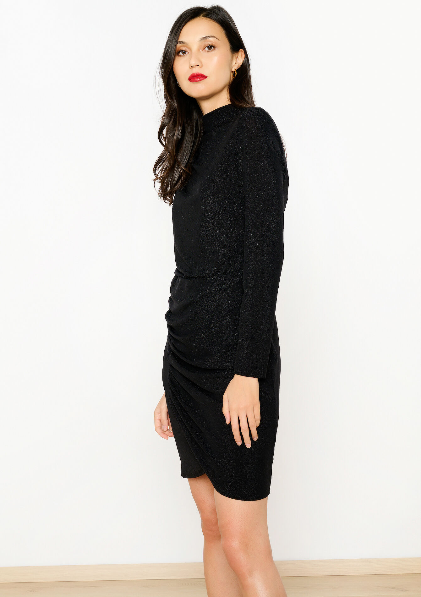 Gedrappeerde jurk met lurex - BLACK - 08103926_1119