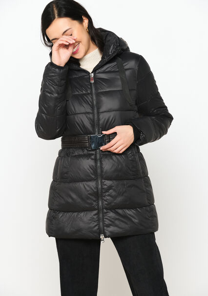 Quilted coat with hood - BLACK - 23000667_1119