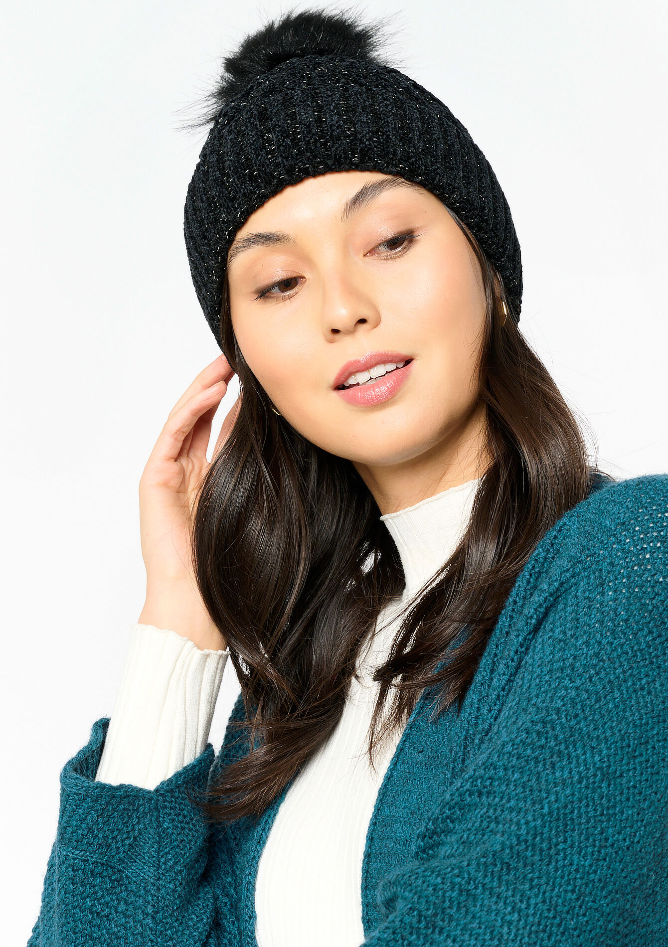 Zachte muts met pompon - BLACK - 1081433