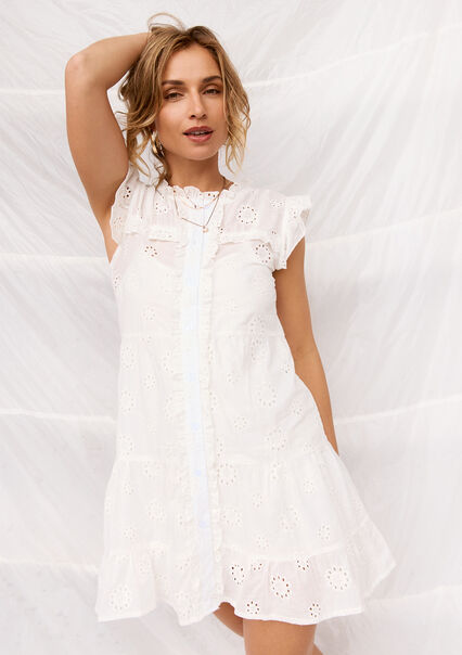 Dress with broderie anglaise - OPTICAL WHITE - 08103645_1019
