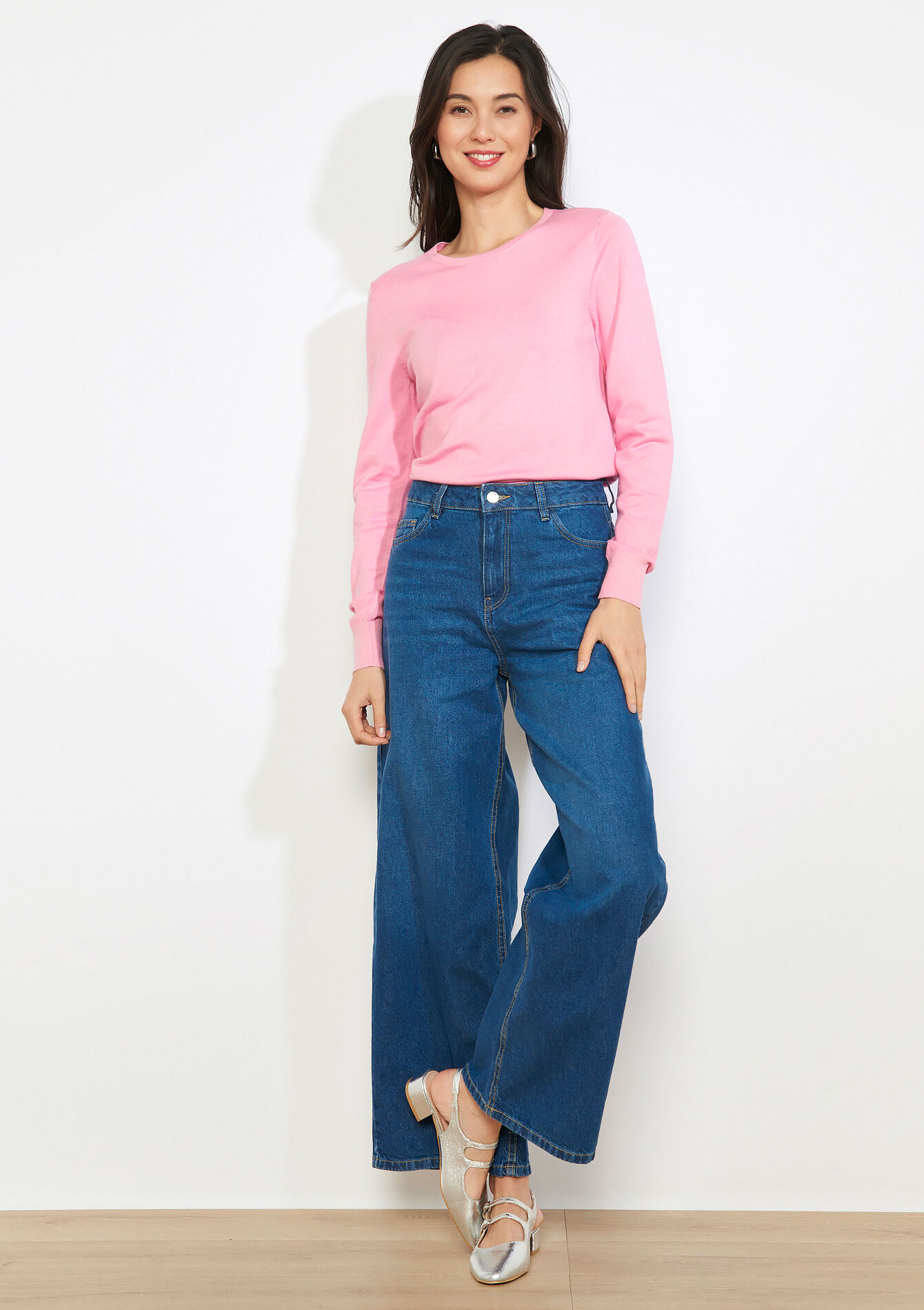 Fijne ronde hals trui - PINK BUBBLEGUM - 04007019_1477