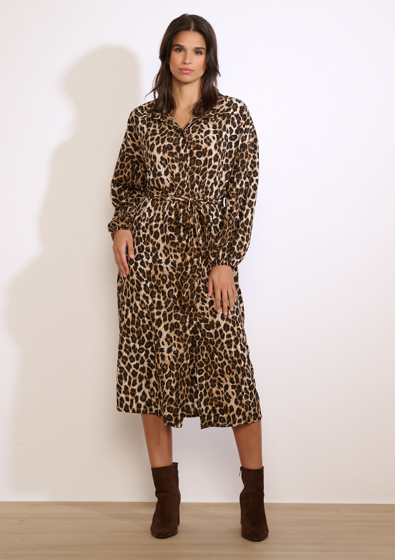 Rhinestone leopard midi dress, Rhinestone leopard midi dress - CAMEL GINGER - 08104383_3831