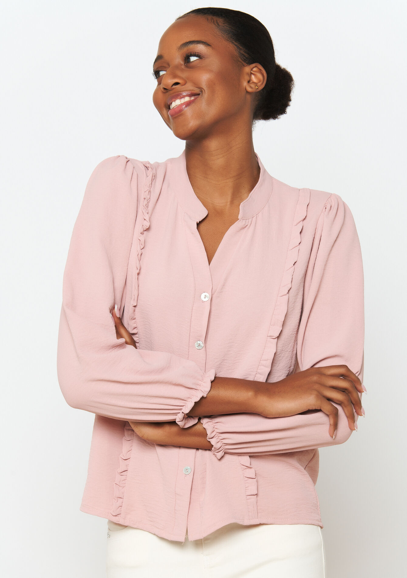 Blouse with ruffles, Blouse with ruffles - NUDE PINK - 05702427_1301